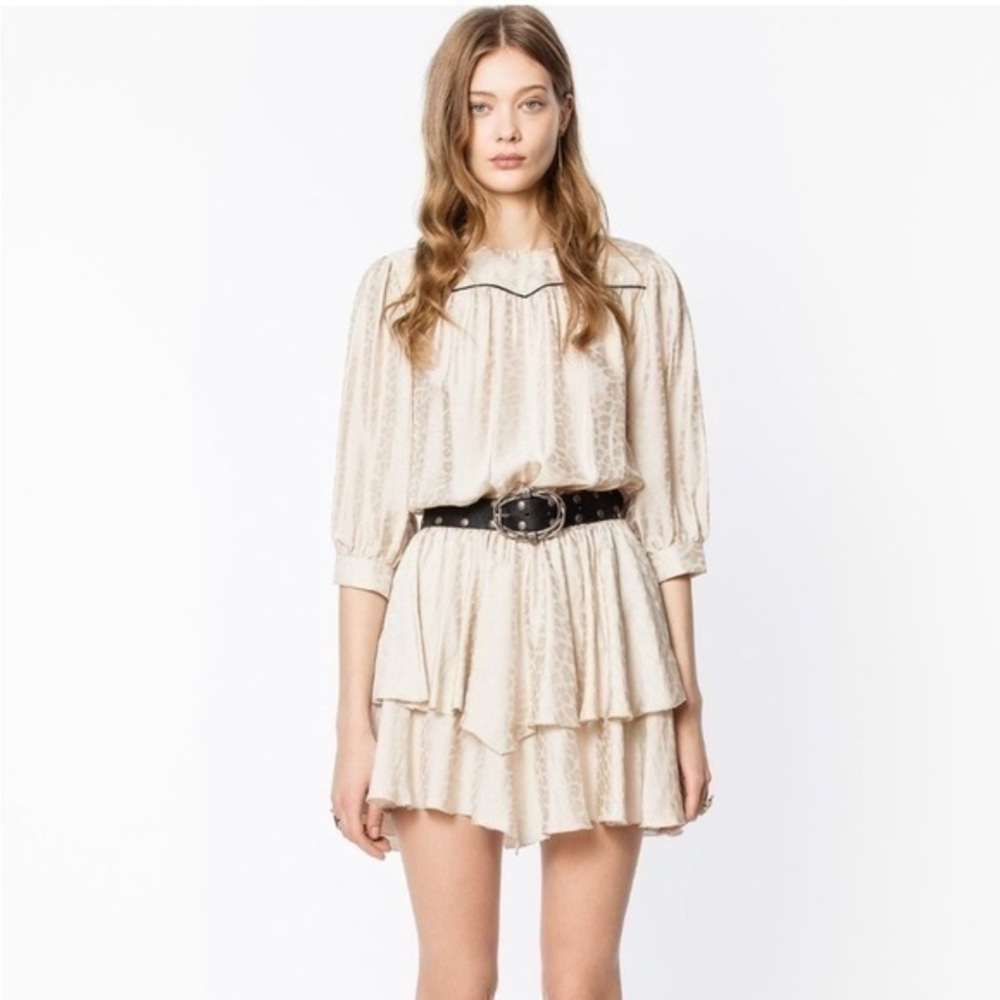 Zadig and Voltaire Rooka Jac Leo Silk Blend Jacquard Dress in Twine Womens XS